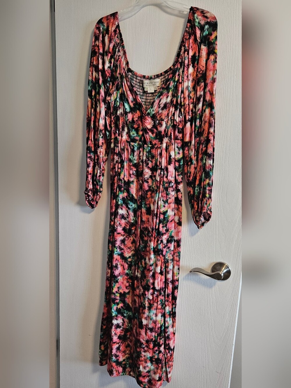 saltwater LUXE Floral Pink and Green Scoop-Neck Maxi Dress